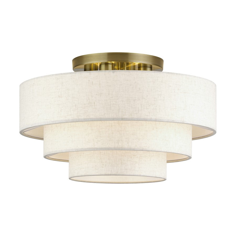 Livex Manorwood 4Lt Extra Large Semi-Flush, Brass/Oatmeal/White - 41946-01