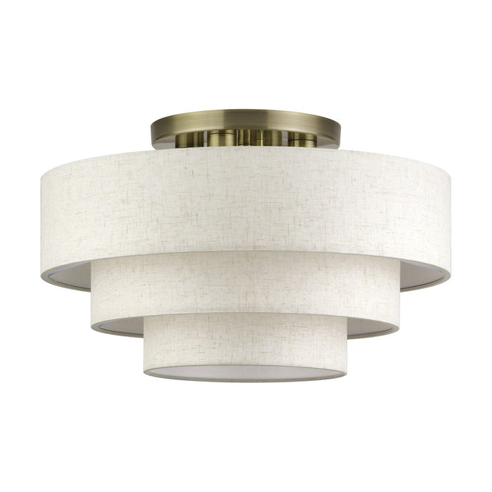Livex Manorwood 4Lt Extra Large Semi-Flush, Brass/Oatmeal/White