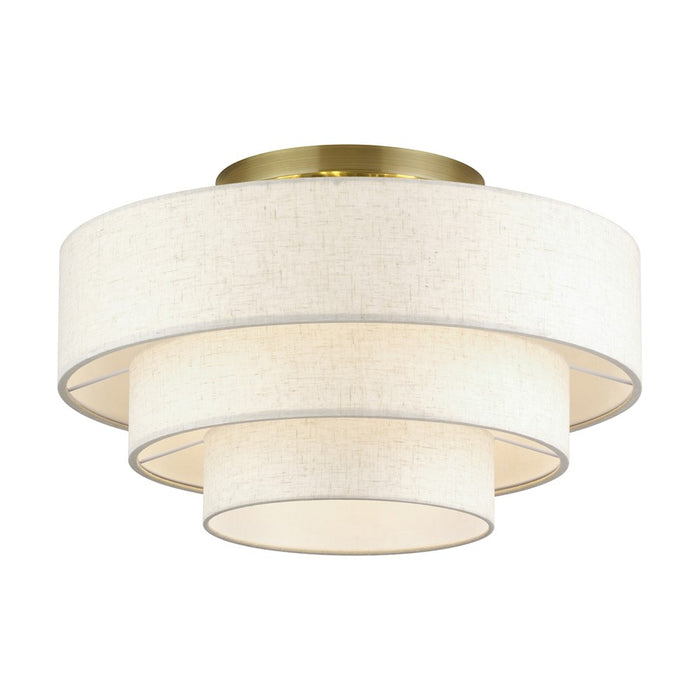 Livex Manorwood 4Lt Extra Large Semi-Flush, Brass/Oatmeal/White