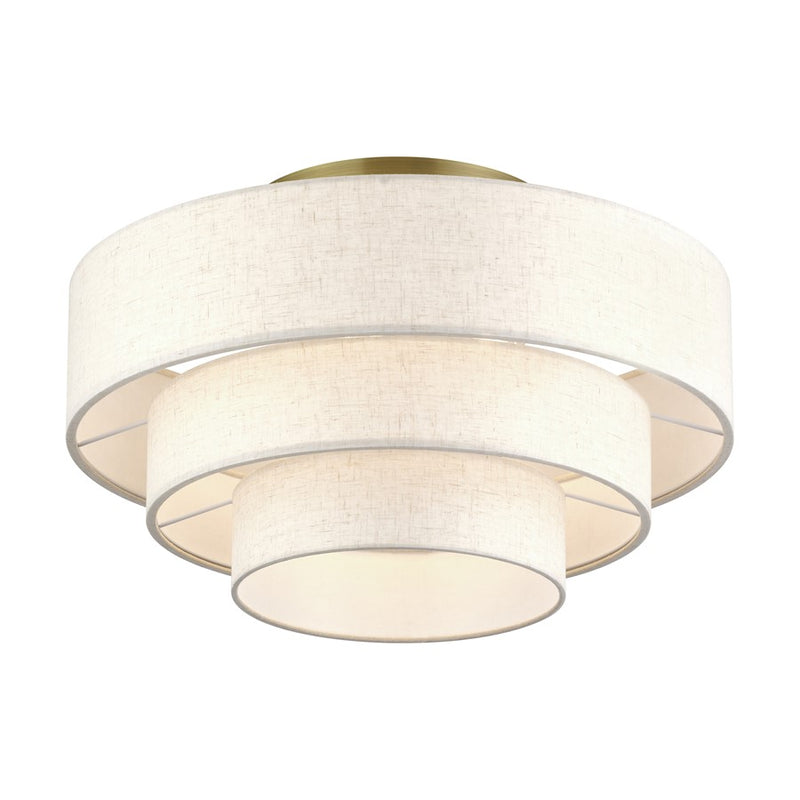 Livex Manorwood 4Lt Extra Large Semi-Flush, Brass/Oatmeal/White