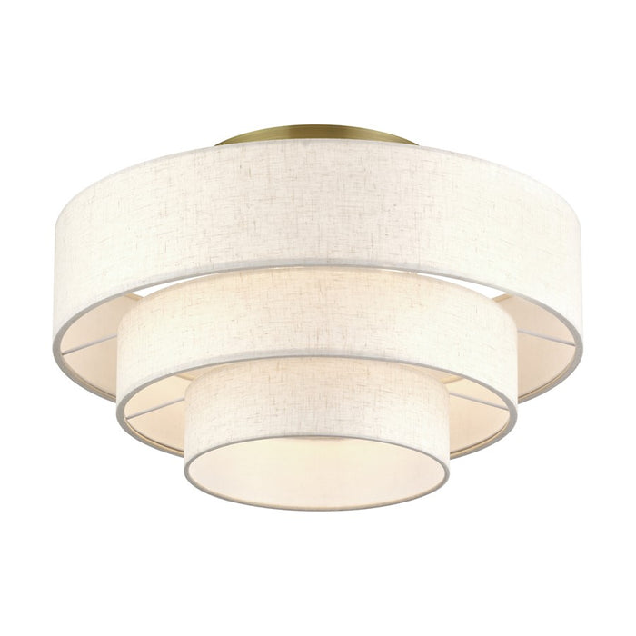 Livex Manorwood 4Lt Extra Large Semi-Flush, Brass/Oatmeal/White