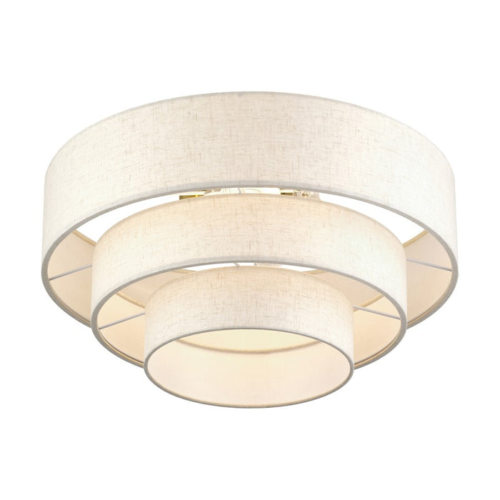 Livex Manorwood 4Lt Extra Large Semi-Flush, Brass/Oatmeal/White