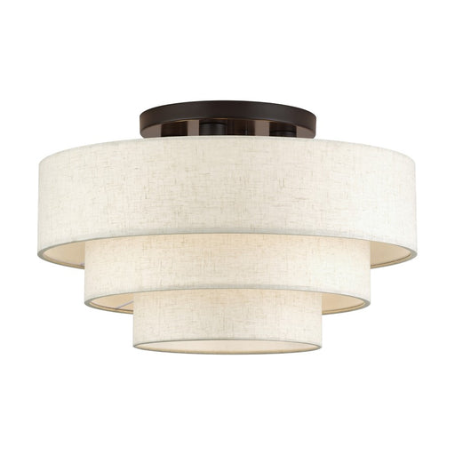 Livex Manorwood 4Lt Extra Large Semi-Flush, Bronze/Oatmeal/White - 41946-92