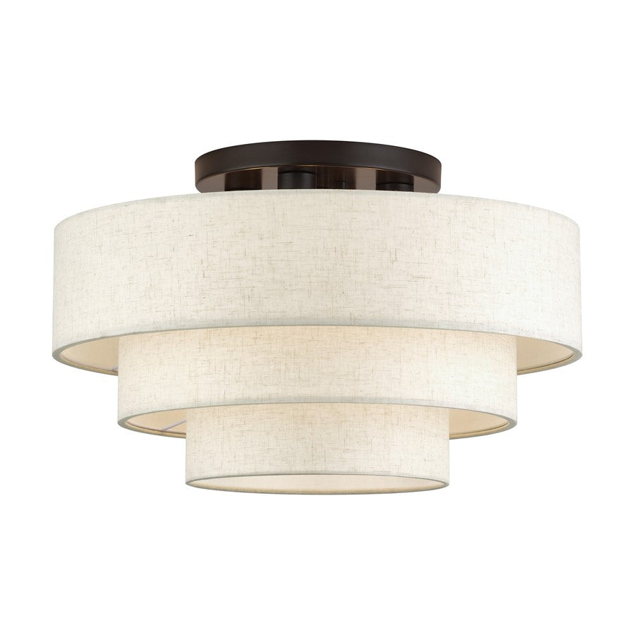 Livex Manorwood 4Lt Extra Large Semi-Flush, Bronze/Oatmeal/White - 41946-92