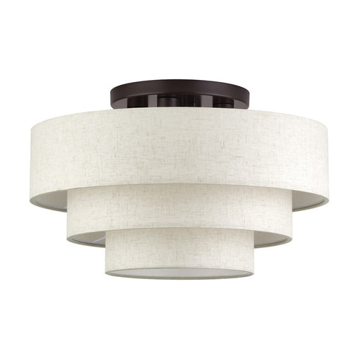 Livex Manorwood 4Lt Extra Large Semi-Flush, Bronze/Oatmeal/White