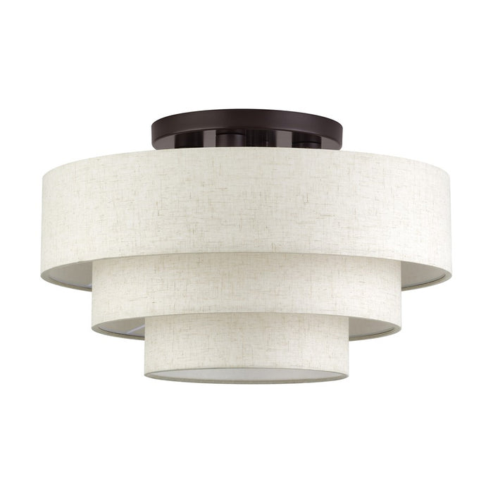 Livex Manorwood 4Lt Extra Large Semi-Flush, Bronze/Oatmeal/White