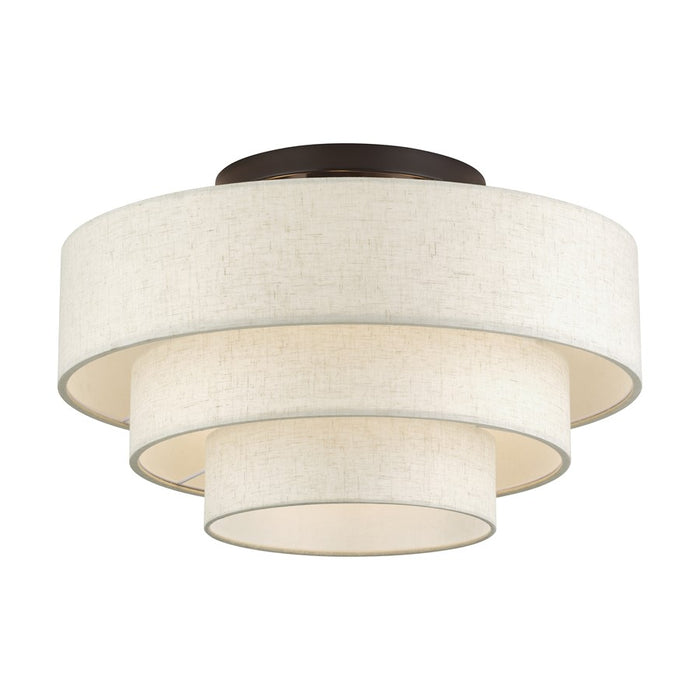 Livex Manorwood 4Lt Extra Large Semi-Flush, Bronze/Oatmeal/White