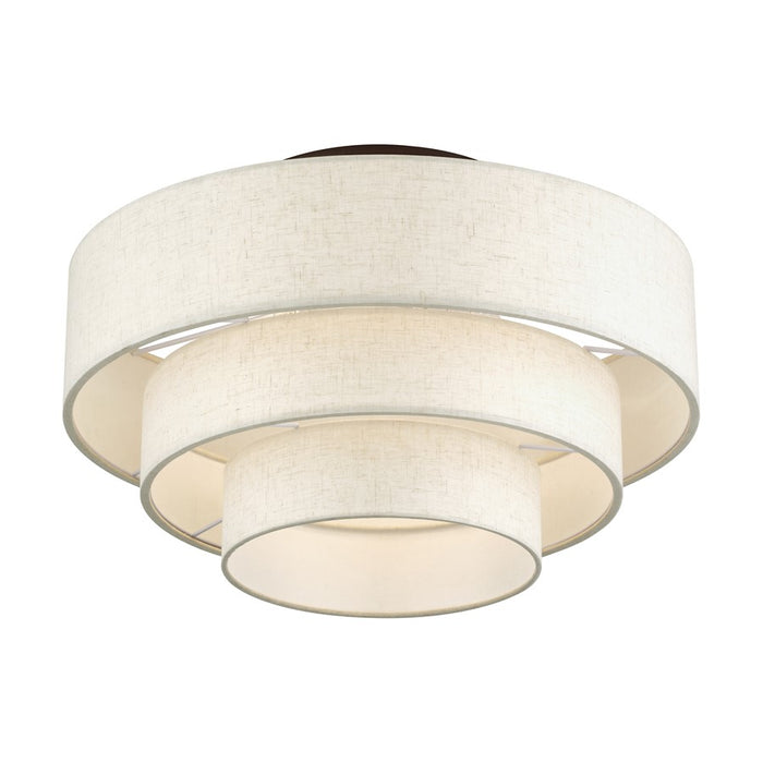 Livex Manorwood 4Lt Extra Large Semi-Flush, Bronze/Oatmeal/White