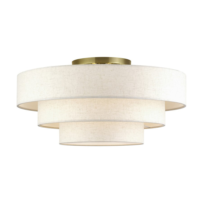 Livex Manorwood 5Lt Extra Large Semi-Flush, Brass/Oatmeal/White - 41948-01