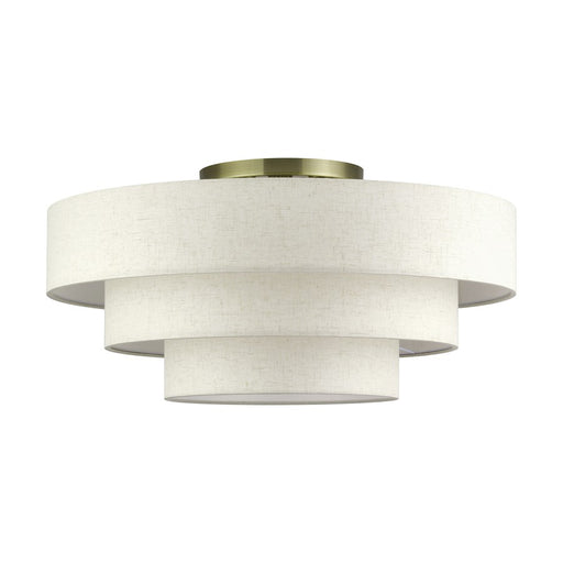 Livex Manorwood 5Lt Extra Large Semi-Flush, Brass/Oatmeal/White