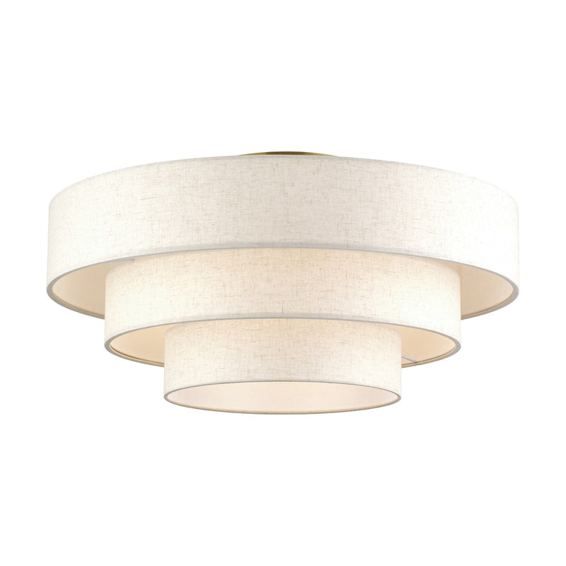 Livex Manorwood 5Lt Extra Large Semi-Flush, Brass/Oatmeal/White