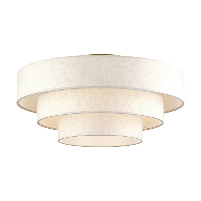 Livex Manorwood 5Lt Extra Large Semi-Flush, Brass/Oatmeal/White