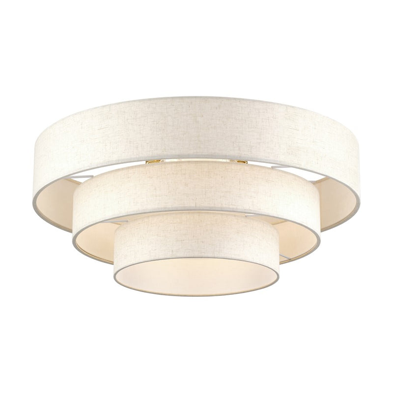 Livex Manorwood 5Lt Extra Large Semi-Flush, Brass/Oatmeal/White