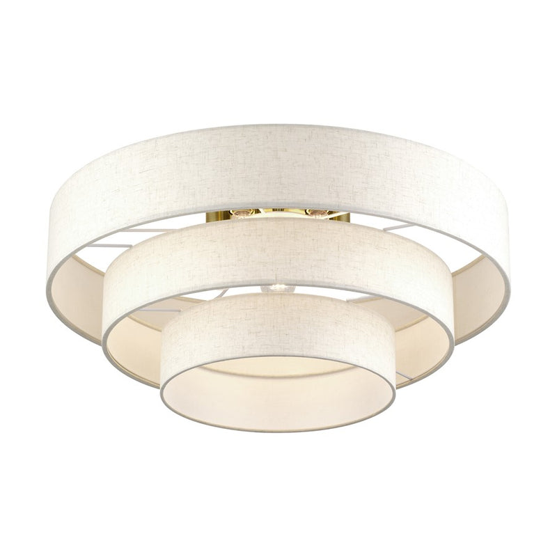 Livex Manorwood 5Lt Extra Large Semi-Flush, Brass/Oatmeal/White