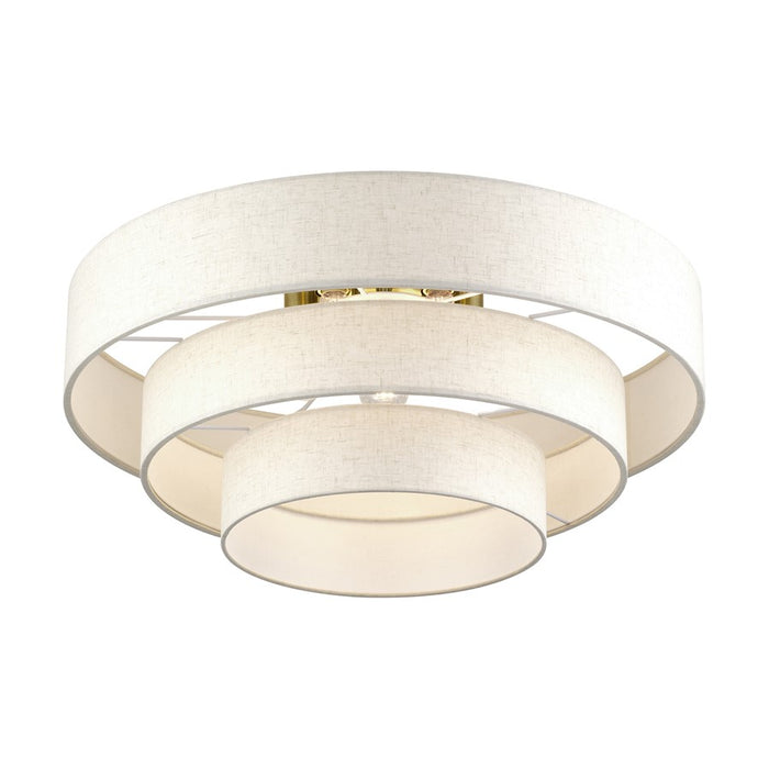 Livex Manorwood 5Lt Extra Large Semi-Flush, Brass/Oatmeal/White