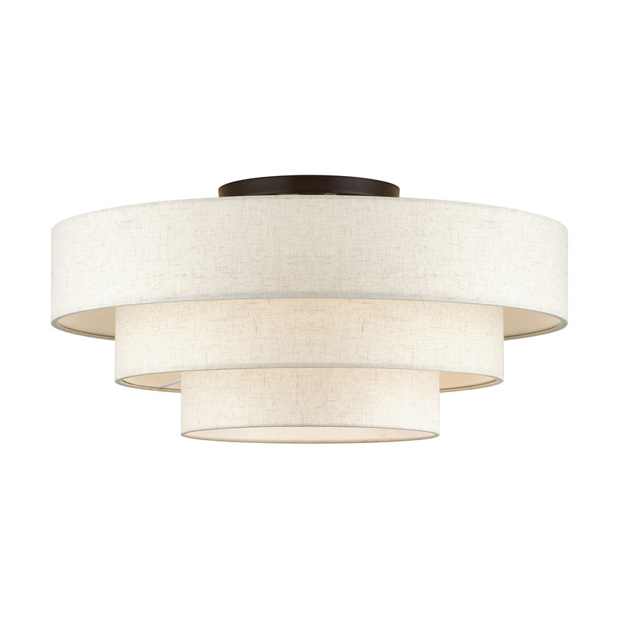 Livex Manorwood 5Lt Extra Large Semi-Flush, Bronze/Oatmeal/White - 41948-92