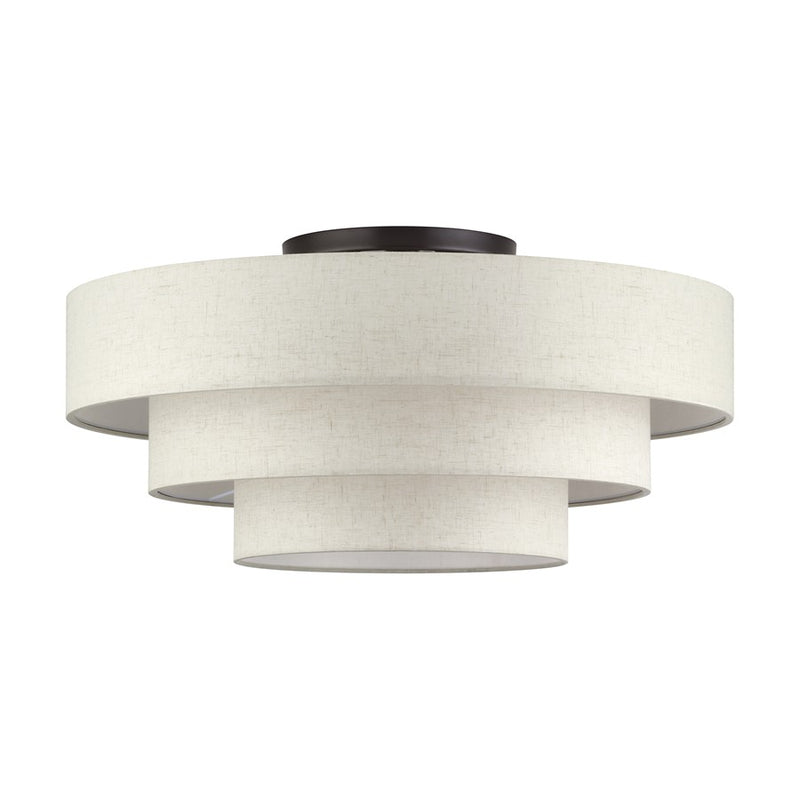 Livex Manorwood 5Lt Extra Large Semi-Flush, Bronze/Oatmeal/White