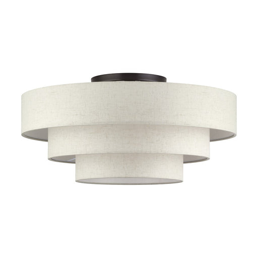 Livex Manorwood 5Lt Extra Large Semi-Flush, Bronze/Oatmeal/White