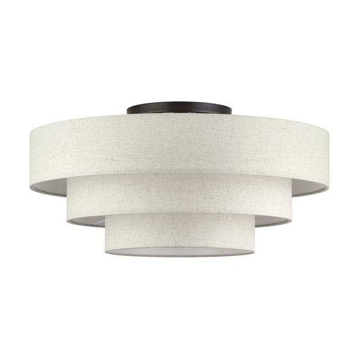 Livex Manorwood 5Lt Extra Large Semi-Flush, Bronze/Oatmeal/White