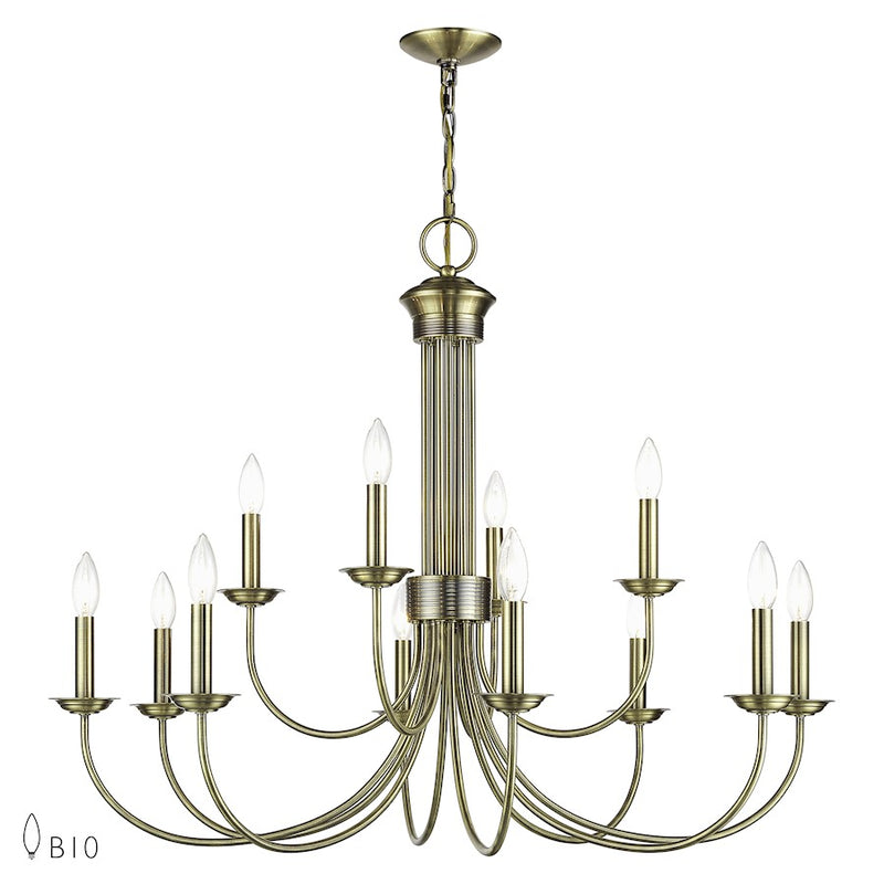 Livex Estate 12Lt Large 2-Tier Chandelier, Antique Brass - 42680-01