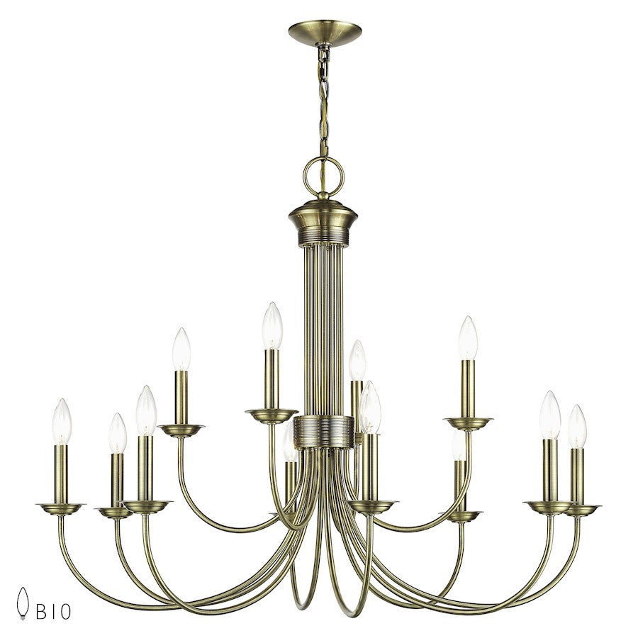 Livex Estate 12Lt Large 2-Tier Chandelier, Antique Brass - 42680-01