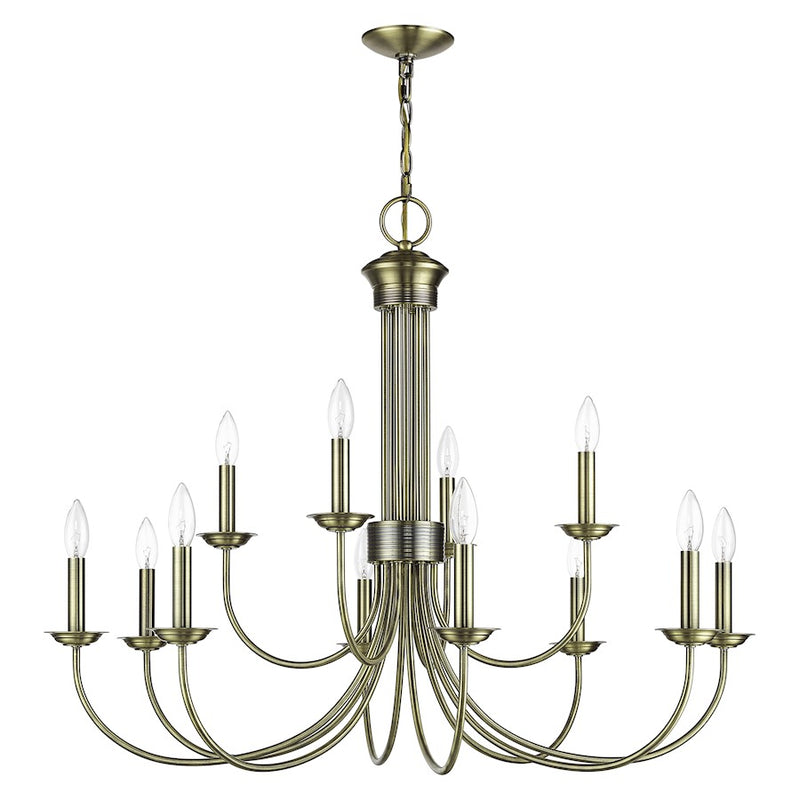 Livex Estate 12Lt Large 2-Tier Chandelier, Antique Brass
