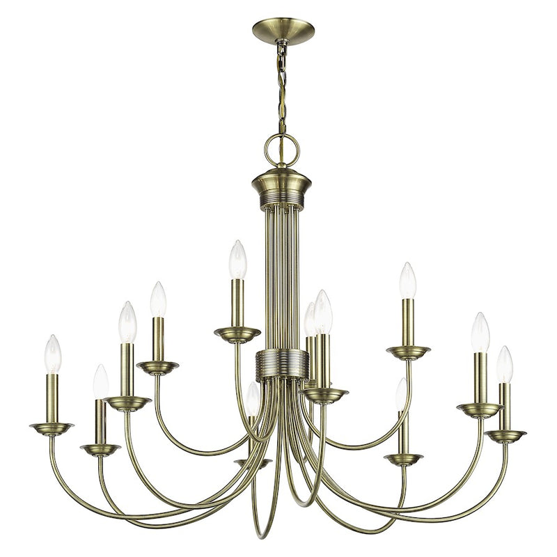 Livex Estate 12Lt Large 2-Tier Chandelier, Antique Brass
