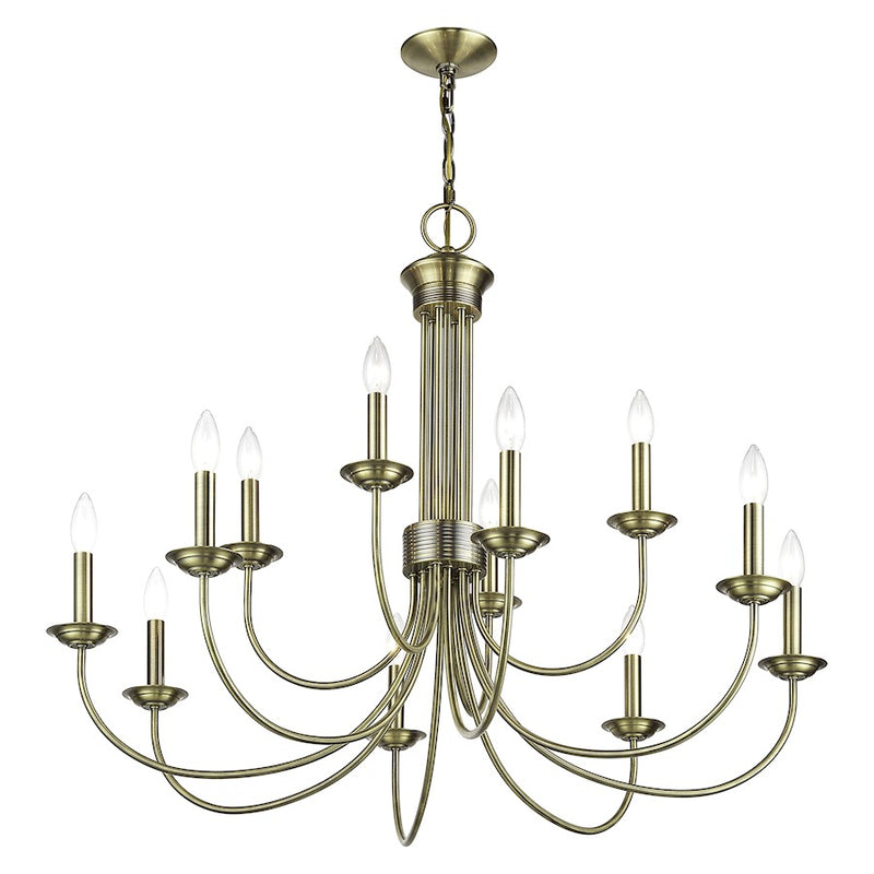 Livex Estate 12Lt Large 2-Tier Chandelier, Antique Brass