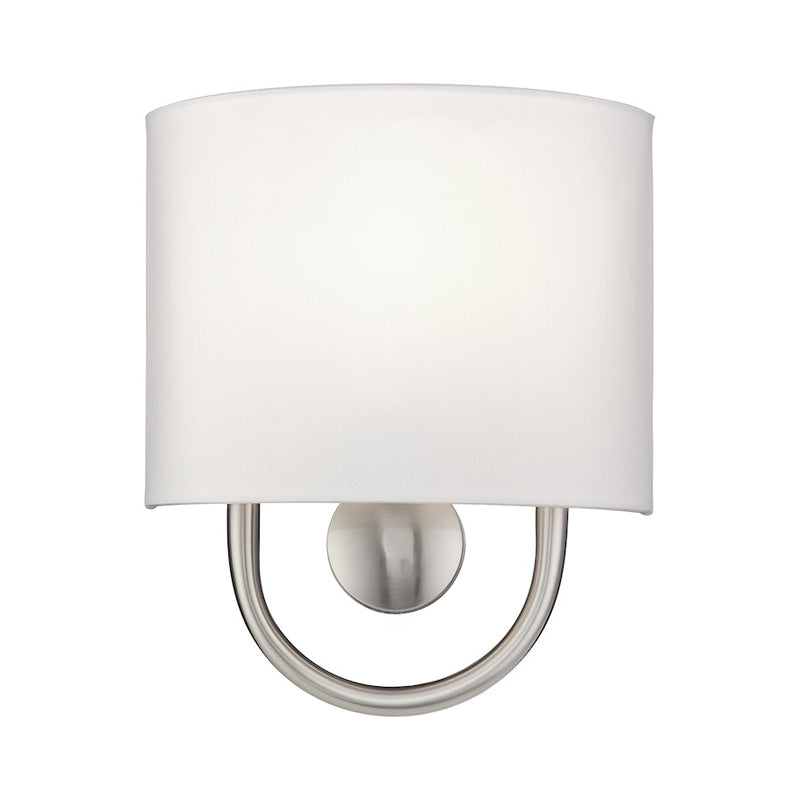 Livex Stratton 1Lt ADA Sconce, Nickel/White/White Fabric - 42891-91