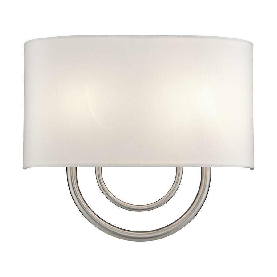 Livex Stratton 2Lt 13" ADA Sconce, Nickel/White/White Fabric - 42892-91