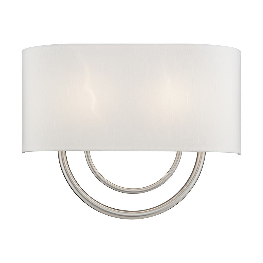 Livex Stratton 2Lt 15" ADA Sconce, Nickel/White/White Fabric - 42893-91