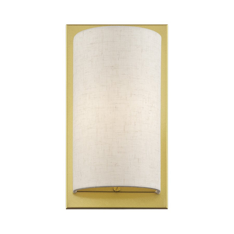 Livex Brenton 1Lt ADA Sconce, Gold/Oatmeal/White Fabric