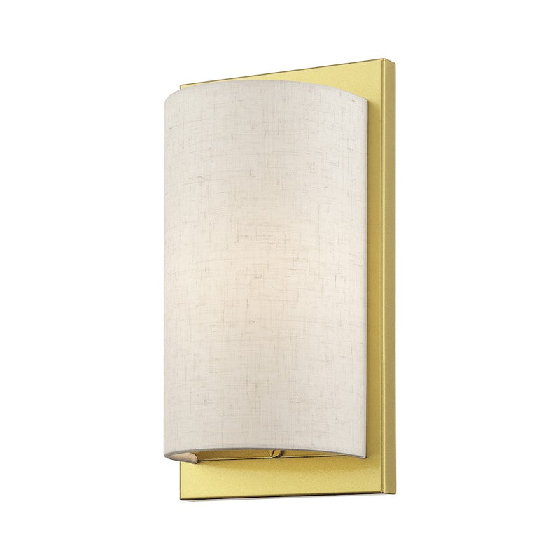 Livex Brenton 1Lt ADA Sconce, Gold/Oatmeal/White Fabric