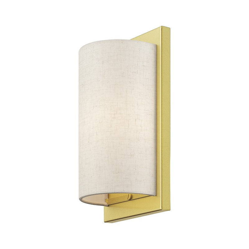 Livex Brenton 1Lt ADA Sconce, Gold/Oatmeal/White Fabric