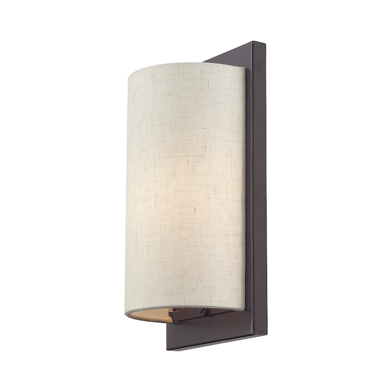 Livex Brenton 1Lt ADA Sconce, English Bronze/Oatmeal/White Fabric