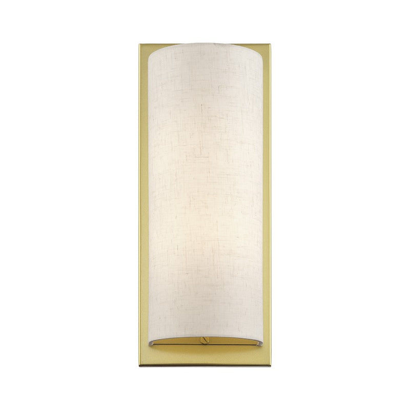 Livex Brenton 2Lt ADA Sconce, Gold/Oatmeal/White Fabric