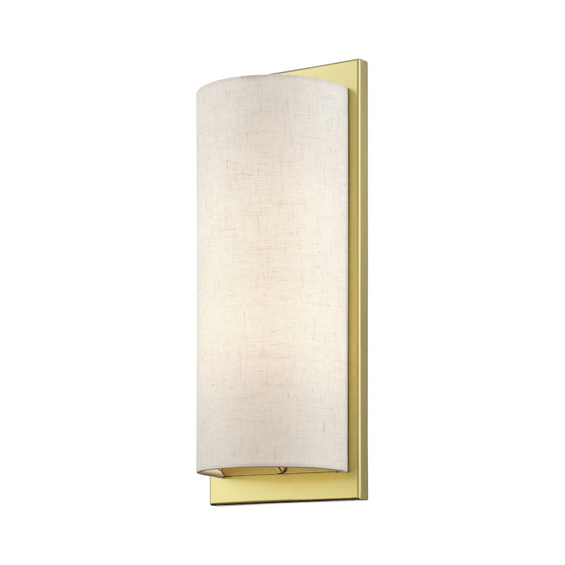 Livex Brenton 2Lt ADA Sconce, Gold/Oatmeal/White Fabric