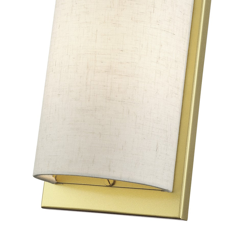 Livex Brenton 2Lt ADA Sconce, Gold/Oatmeal/White Fabric