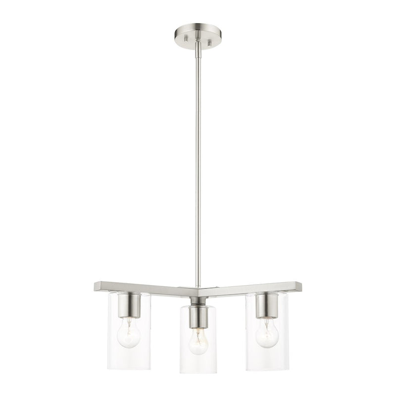 Livex Zurich Chandelier, Brushed Nickel/Clear Glass