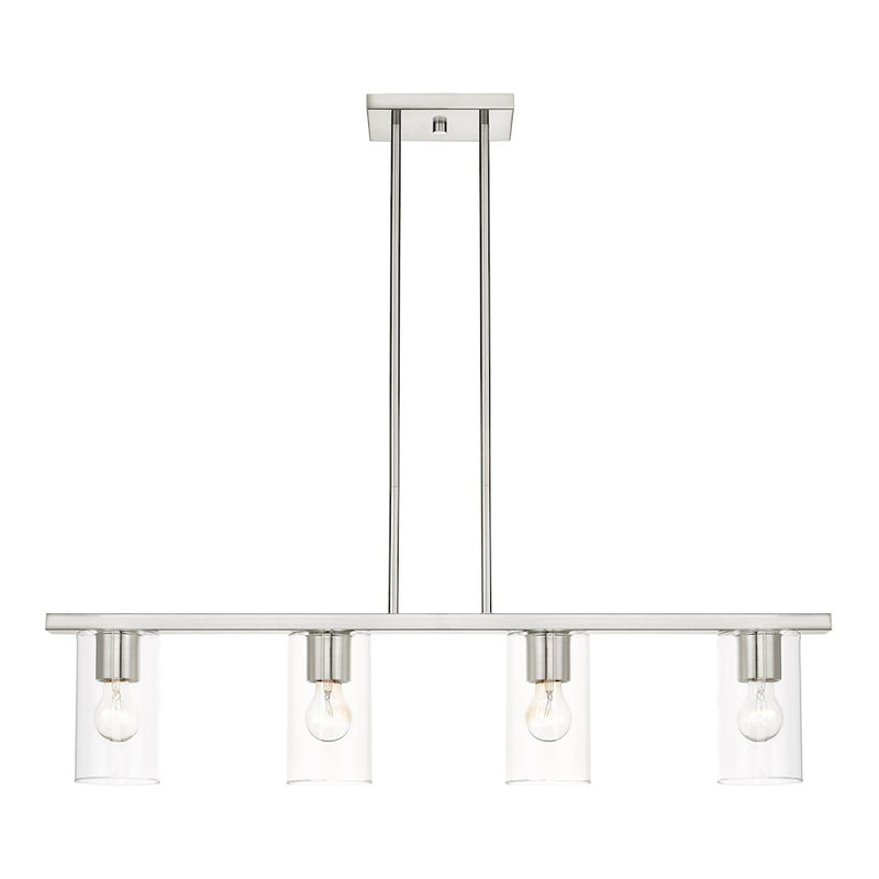 Livex Zurich 4 Light Chandelier, Brushed Nickel/Clear Glass