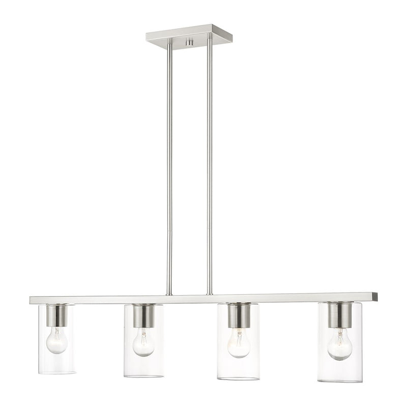 Livex Zurich 4 Light Chandelier, Brushed Nickel/Clear Glass
