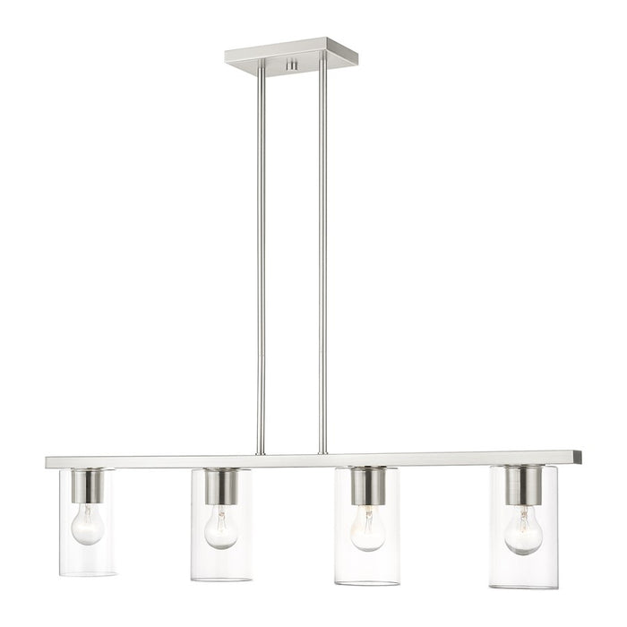Livex Zurich 4 Light Chandelier, Brushed Nickel/Clear Glass
