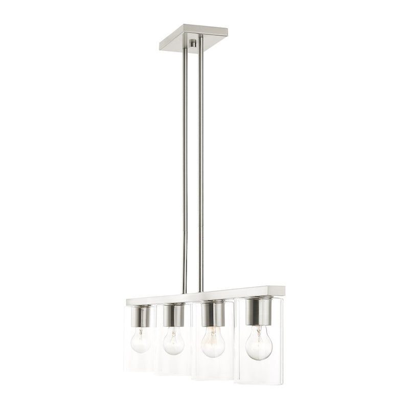 Livex Zurich 4 Light Chandelier, Brushed Nickel/Clear Glass