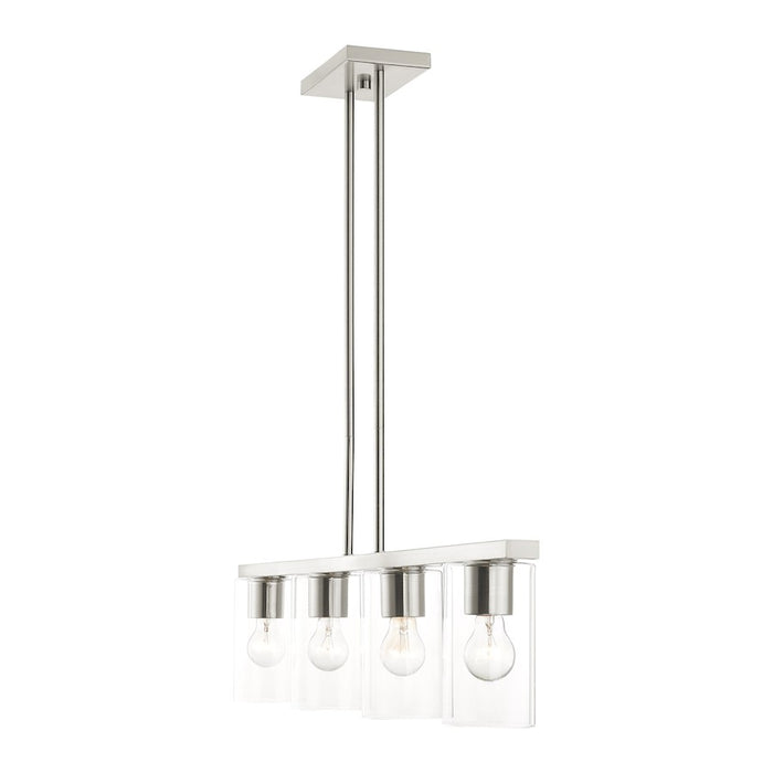 Livex Zurich 4 Light Chandelier, Brushed Nickel/Clear Glass