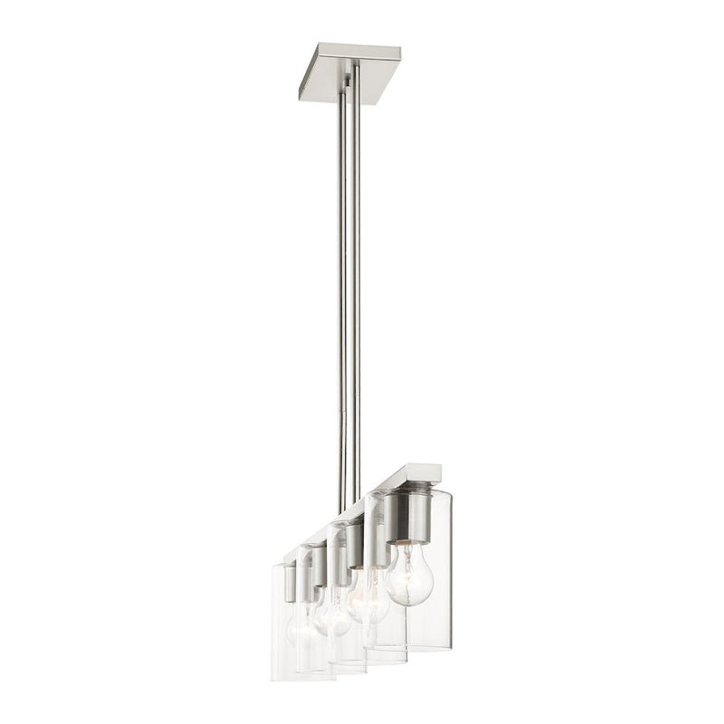 Livex Zurich 4 Light Chandelier, Brushed Nickel/Clear Glass