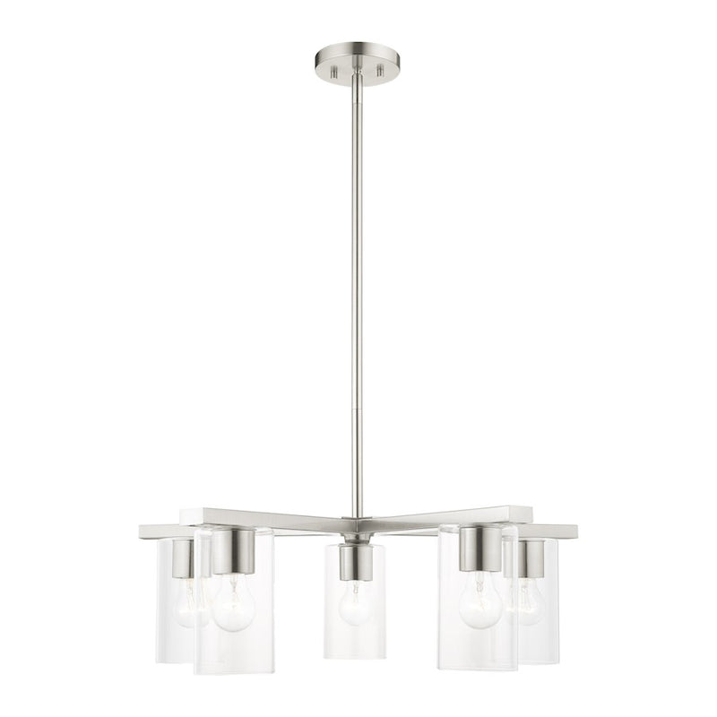 Livex Zurich Chandelier, Brushed Nickel/Clear Glass
