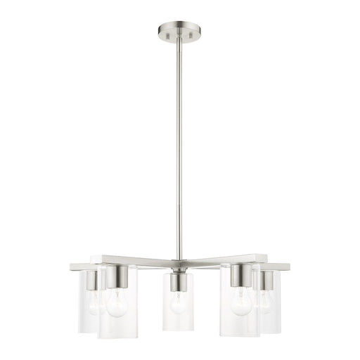 Livex Zurich Chandelier, Brushed Nickel/Clear Glass