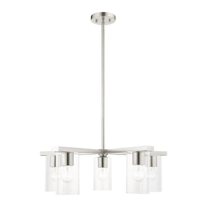 Livex Zurich Chandelier, Brushed Nickel/Clear Glass