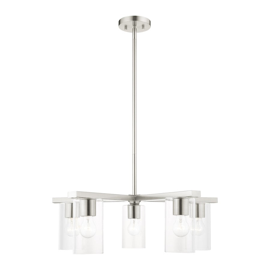 Livex Zurich Chandelier, Brushed Nickel/Clear Glass
