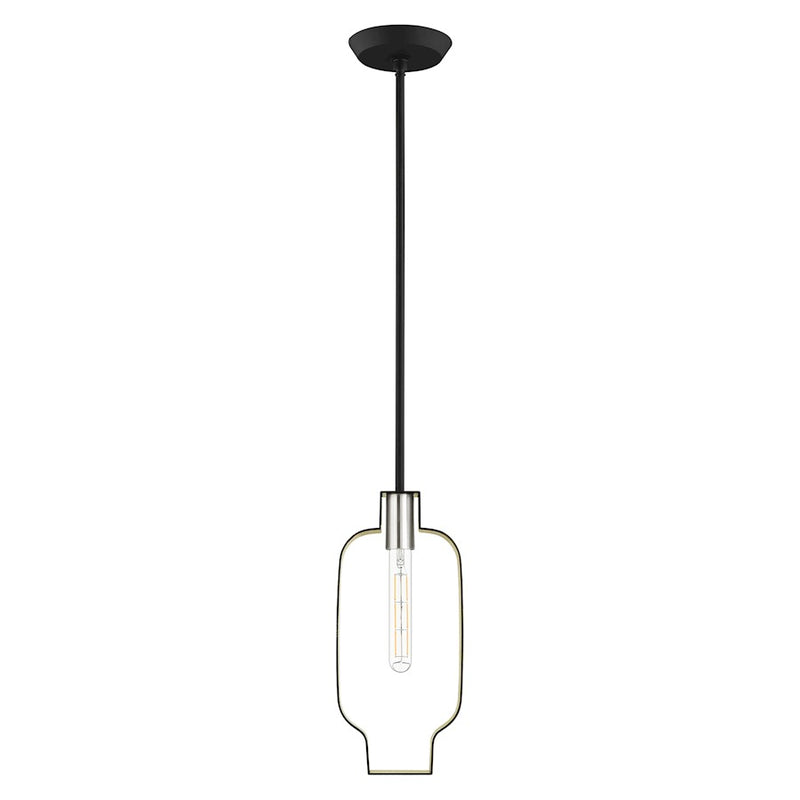 Livex Meadowbrook 1 Light Pendant, Black/Nickel/Black Shade/Gold